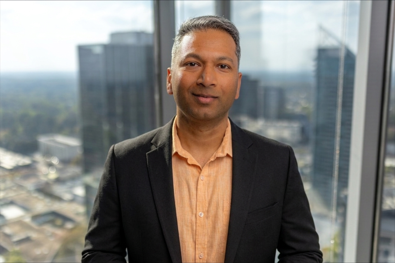 Kireet Kokala photographed in front of an Atlanta skyline